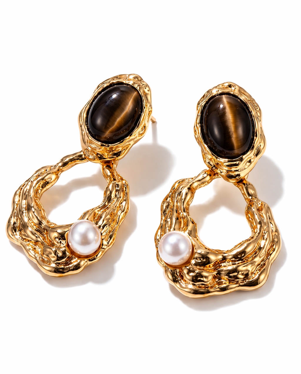 Lumière Tiger Eye & Pearl Earrings