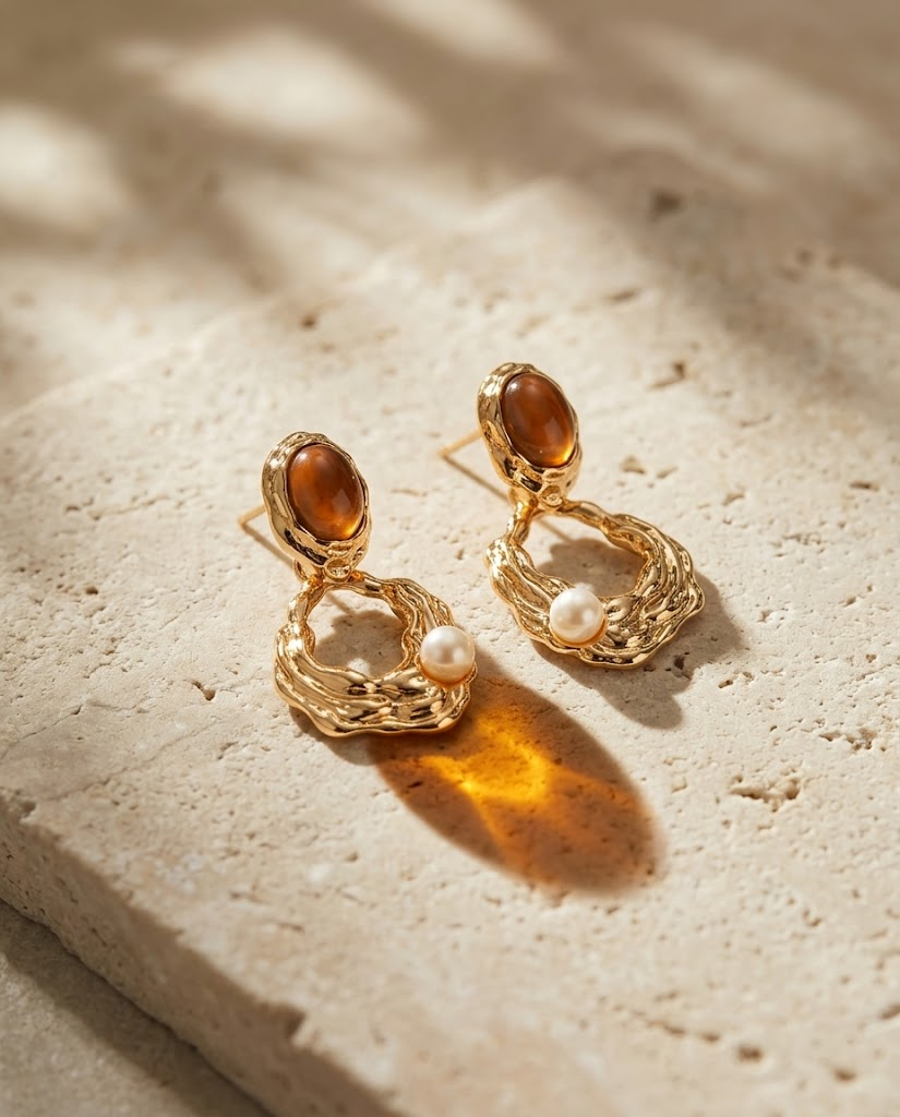 Lumière Tiger Eye & Pearl Earrings