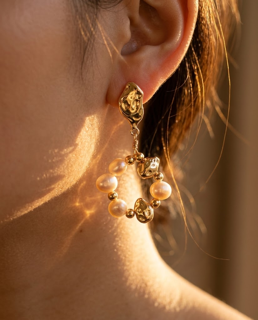 Étoile Circle Pearl Drop Earrings