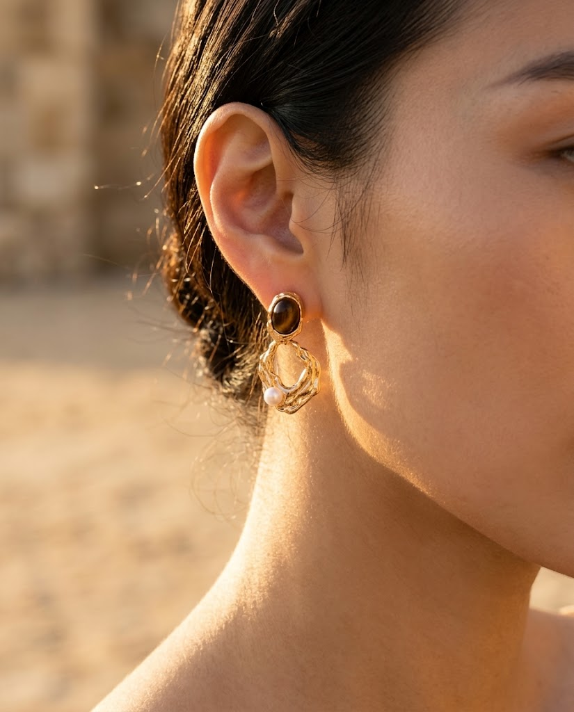 Lumière Tiger Eye & Pearl Earrings
