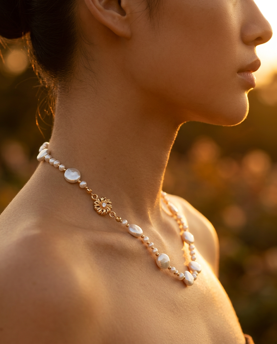 Aurora Bloom Pearl Zircon Necklace